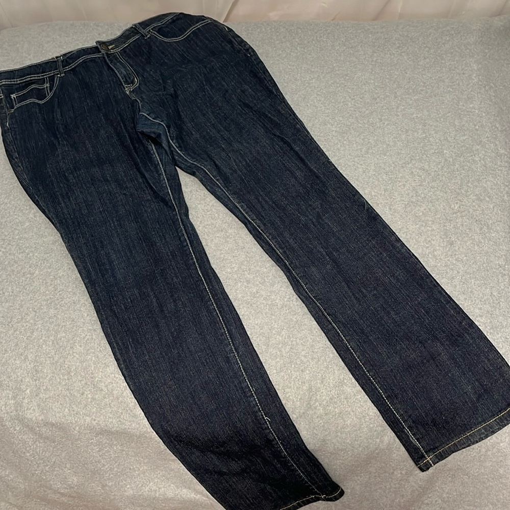 Vigoss Jeans Womens 18 Tall Straight High Rise Dark Wash Flap Pockets